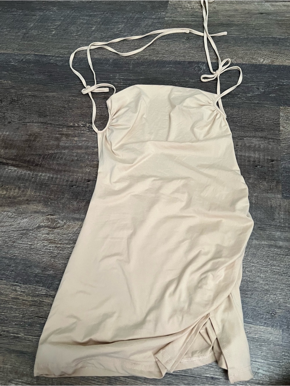 Tie-Strap Bodycon Mini Dress - Soft Beige